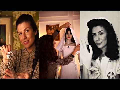 ASMR - exame medico vintage,prova de vestido de noiva,cuidando da queimadura,exame na pele