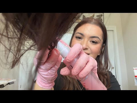 ASMR| Hair treatment for your dry hair- applying hair products, hair brushing, glove sounds ✨