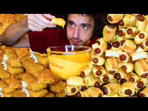 CHEESE SAUCE MINI SAUSAGE ROLL AND FRIED MOZZARELLA STICKS PARTY * ASMR MUKBANG * | nomnomsammieboy