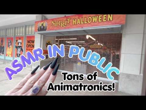 ASMR Spirit Halloween Walk Through With Animatronics | Gum Chewing Whispered Voice Over