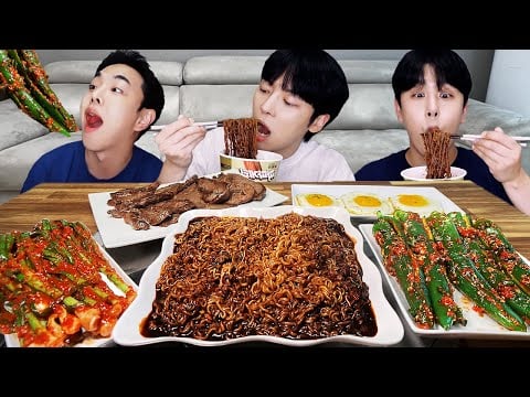 MUKBANG | 직접 만든 오이고추 김치 레시피 & 짜파게티, 한우 소고기 구이, 계란 먹방 | RECIPE KOREAN HOME FOOD