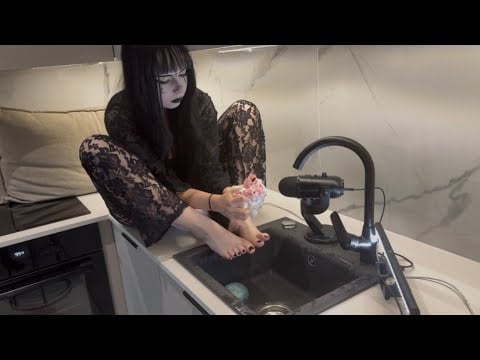 ASMR Relaxing Foot Spa for My Goth Sister 🖤 Sponge, Soap & Soothing Sounds