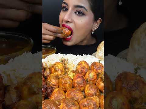 ASMR Eating Spicy Mutton Josh,Whole Chicken Curry Masala,Poori,Rice Big Bites ASMR Eating Mukbang