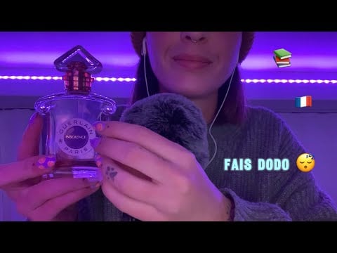 Reading book covers 📚 in French 🇫🇷 + tapping on books and bottle of perfume | ASMR fais dodo 🦤