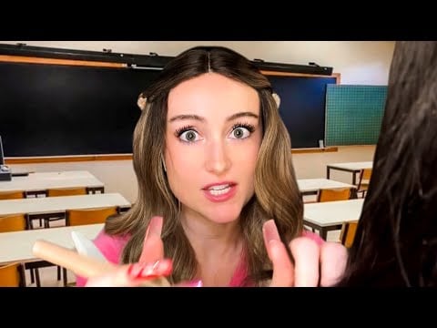 ASMR Sassy Popular Girl Does Your Hair and Gives You a Haircut in Class Roleplay