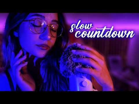 ASMR | Super Slow Countdown 💙 Close Whispers & Mic Brushing II (low light - 1 Hour)