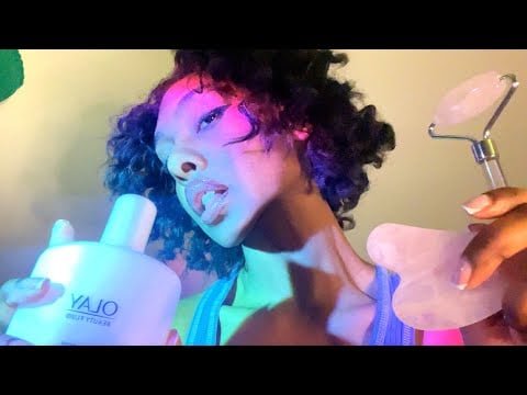 ASMR Doing Your Skincare in Bed *TINGLY AF* (Face Tracing, Personal Attention, Tapping Sounds)