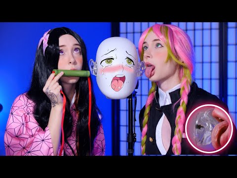 ASMR NEZUKO AND MITSURI EARLICKING 4K + CLOSE LICKING 👅💖귀 핥기 👅 耳舐め 💖舔耳+含耳💖(HANDMADE MIC)
