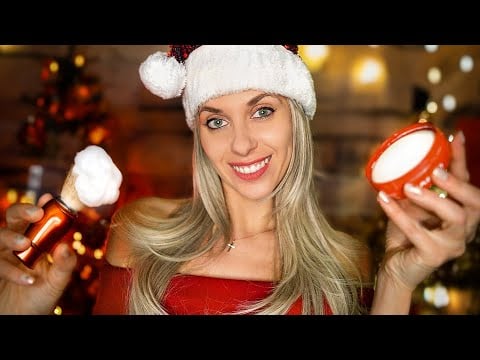 ASMR Barbershop Roleplay Haircut and Shave, Cozy Christmas ambiance, Personal Attention NO TALKING