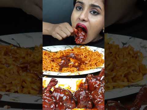 ASMR Eating 2x Spicy Fire Noodles,Dragon Chicken Leg Piece,Liver Fry,Lollipop ASMR Eating Mukbang