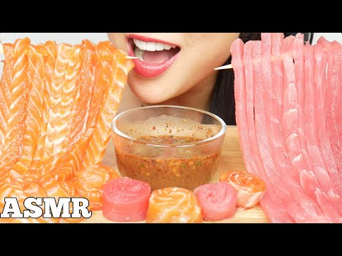 ASMR SALMON + TUNA SASHIMI NOODLES + MOCHI (EATING SOUNDS) NO TALKING | SAS-ASMR