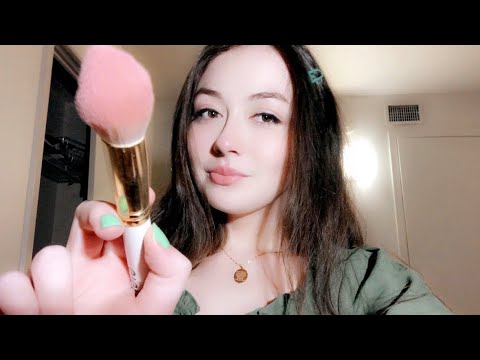 ASMR doing your makeup roleplay (face brushing, whispering, personal attention, mouth sounds)