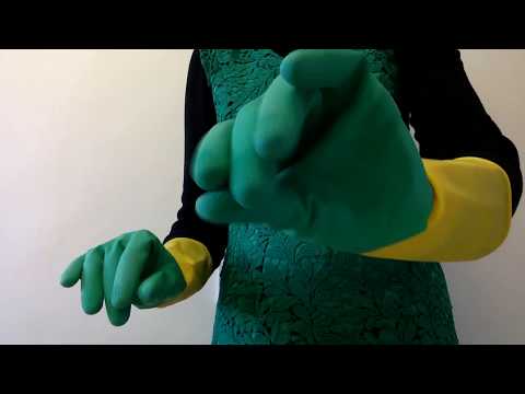 #ASMR #Rubbergloves #Rubber Opening New Packet Of Small Green Anatomical Gloves Dishwashing