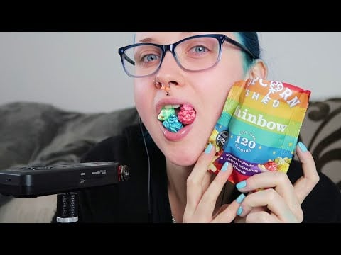 ASMR Rainbow Caramel Popcorn Eating Sounds 🌈