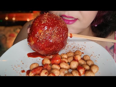 ASMR Comiendo Manzana con chamoy y cacahuate japones 