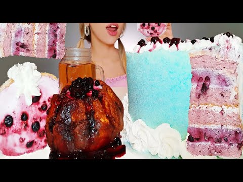 ASMR BLUEBERRY MUSS CAKE, FRESH WHIPPED CREAM BREAD| MUKBANG (Eating Sounds)