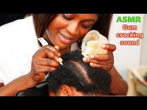 ASMR✨Deep sleep Hair parting , Scalp Blowing, Hair Greasing, Scalp Scratching massage & Gum Cracking