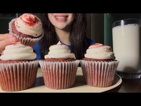 ASMR RED VELVET CREAM CHEESE FROSTING FILLED CUPCAKES