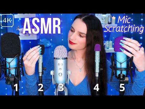 ASMR Mic Scratching 💜 5 MICS at the SAME Time! 😲 DIFFERENT Mic Covers 💎 No Talking for Sleep 😴 4K