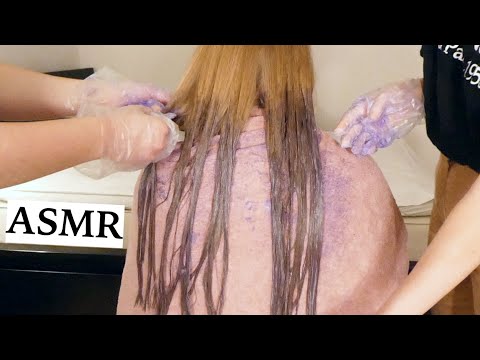 ASMR DYEING MY FRIEND'S HAIR (Relaxing Hair Play, Blow Drying, Hair Brushing & Spraying, No Talking)