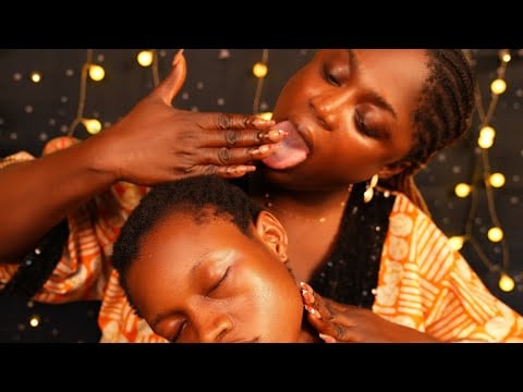 ASMR super tingly mouth sound fake spit paint and crispy Afro hair massage for deep sleep.