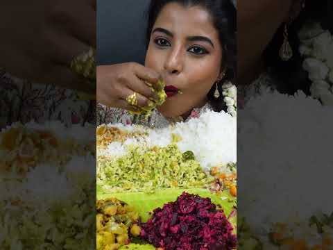 ASMR Eating South Indian Thali Sadhya,Rice,Papad,Sambar,Kheer,Veg Stir Fry ASMR Eating Food Video