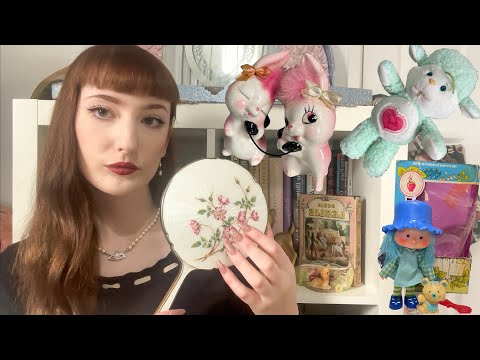 ASMR vintage haul ~ vanity items, books, 80’s toys ~ first time using the blue yeti🧸 🎀