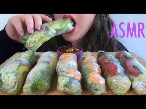 ASMR Vietnamese Fresh Spring Rolls [Shrimp, Pork, Avocado] SATISFYING Eating Sounds