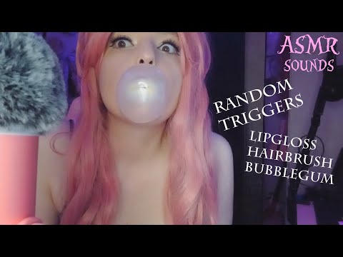 ASMR Sounds | Random Triggers (bubblegum, lipgloss & hairbrush sounds)