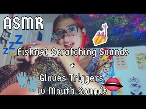 ASMR Fishnet Scratching + Glove Sounds (Mouth Sounds + Visuals)