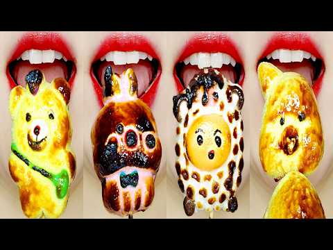 ASMR ROASTED MARSHMALLOW 🐰🐤🐑🧸🍟🧁🍔🌭 EMOJI FOOD EATING SOUNDS (MUKBANG)