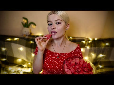 ASMR juicy watermelon eating 🍉 Mouth sounds, whispering, tapping for the sweetest dreams ever 🥰