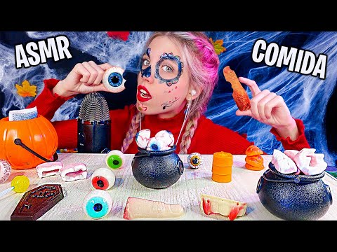 ASMR COMIENDO comida terrorífica de HALLOWEEN 👁 🎃 Mouth Sounds