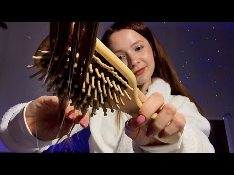 ASMR – Cuidando do seu cabelo antes de dormir 💆‍♀️✨ (penteando, chapinha, trança, touca)