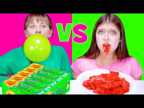 ASMR Pink VS Green Battle Food Challenge By LiLiBu