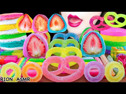 【ASMR】RAINBOW DESSERTS🌈COLORFUL STRAWBERRY DAIFUKU,RAINBOW CAKE,CHEESECAKE MUKBANG 먹방 EATING SOUNDS