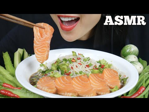 ASMR SPICY THAI NOODLE SALAD + SALMON SASHIMI (EATING SOUNDS) NO TALKING | SAS-ASMR