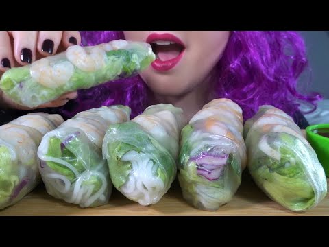 ASMR Vietnamese Shrimp Fresh Rolls with Peanut Sauce - Satisfying Eating Sounds