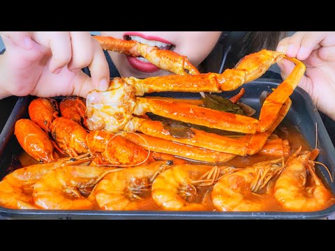 ASMR SEAFOOD IN THAILAND SPICY SAUCE (SHRIMPS ,CRAWFISH ,SNOW CRAB) EATING SOUNDS | LINH-ASMR