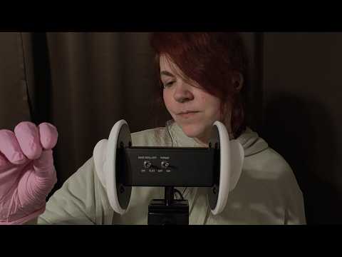 ASMR - Hearing Test - Whispering Side to Side, Gentle Cupping - Gloves, Soft Spoken - Dark Visuals