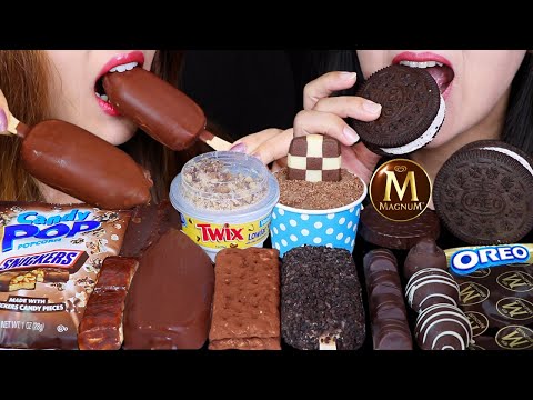 ASMR CARAMEL MAGNUM ICE CREAM BAR, SNICKERS POP, TWIX YOCRUNCH, OREO ICE CREAM, STICKY MARSHMALLOW먹방