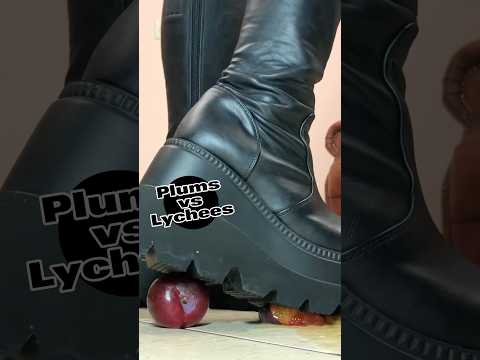 Juicy Plums vs. Crunchy Lychees! Oddly Satisfying Boots Crushing Food! ASMR