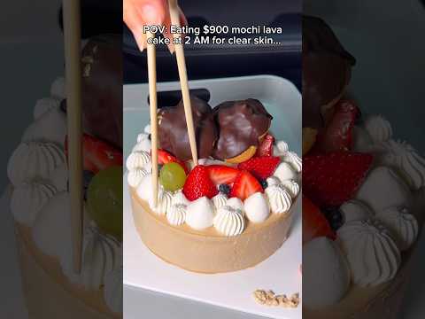 Eating $900 mochi lava cream cake at 2 AM for clear skin… #food #eating #mukbang #cake #dessert