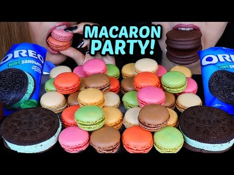ASMR RAINBOW MACARON PARTY! MINT CHOCOLATE OREO ICE CREAM SANDWICHES 먹방