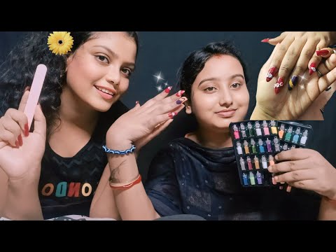 ASMR Doing My Friend Relaxing Nail Art / Nail Extension 💅