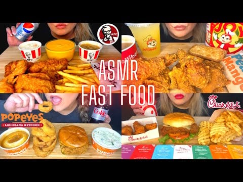 ASMR FAST FOOD MUKBANG | Popeyes, KFC, Chick-fil-a & Jollibee | EATING SOUNDS