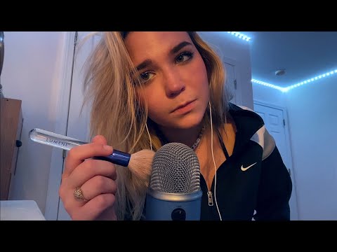 ASMR soft spoken whispers & mic brushing