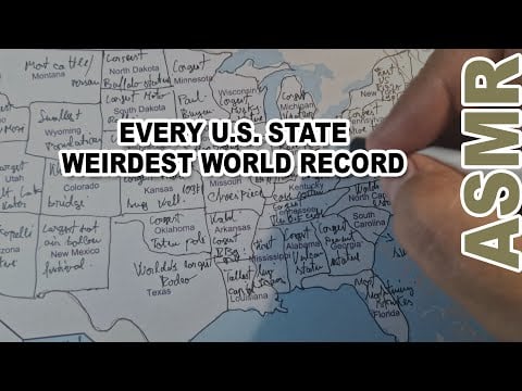 ASMR: Tracing Every U.S. State Weirdest World Record | ASMR Map Tracing + facts writing
