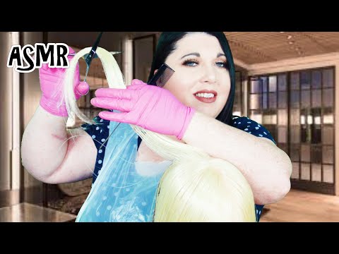 ASMR Haircut and Hair Brushing Roleplay (Real Hair, Latex Gloves, Plastic Apron, Combing, Scissors)