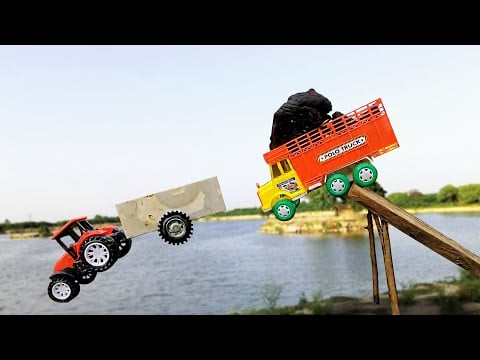 Fully Loaded Cow Potty Polo Truck Tractor Jump Big River gadi wala video tractor